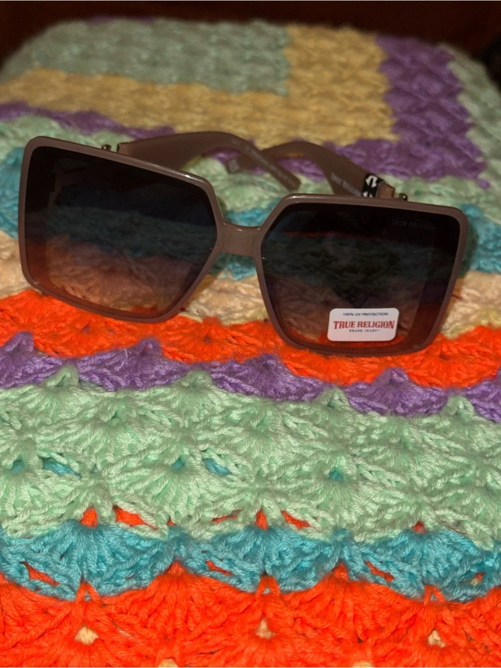 True Religion Pink Oversized Square Sunglasses